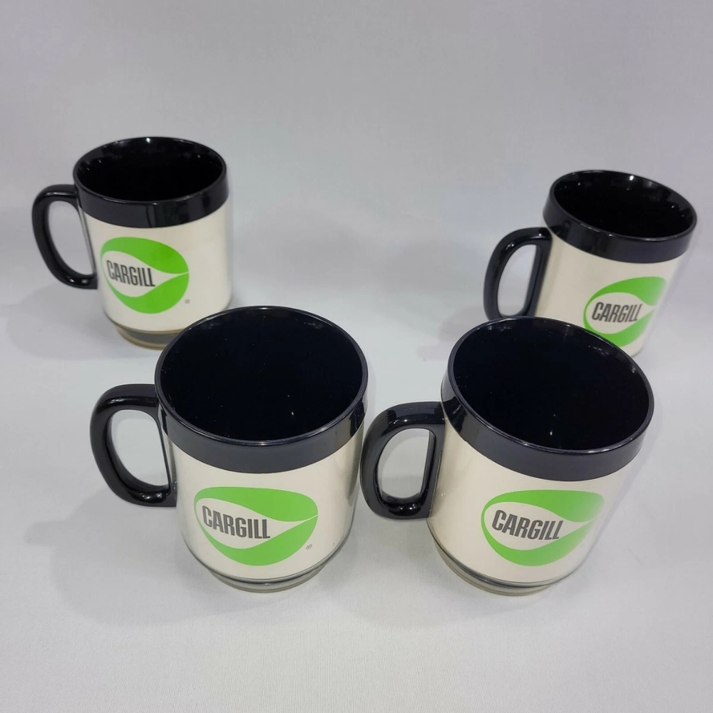 Cargil Seeds Farm 4" Set 4 Plastic Cups Thermo Serv Vintage 80s Mugs Serve Logo